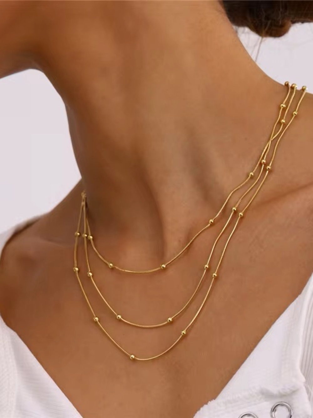 18K Gold Plated Layered Beaded Necklace